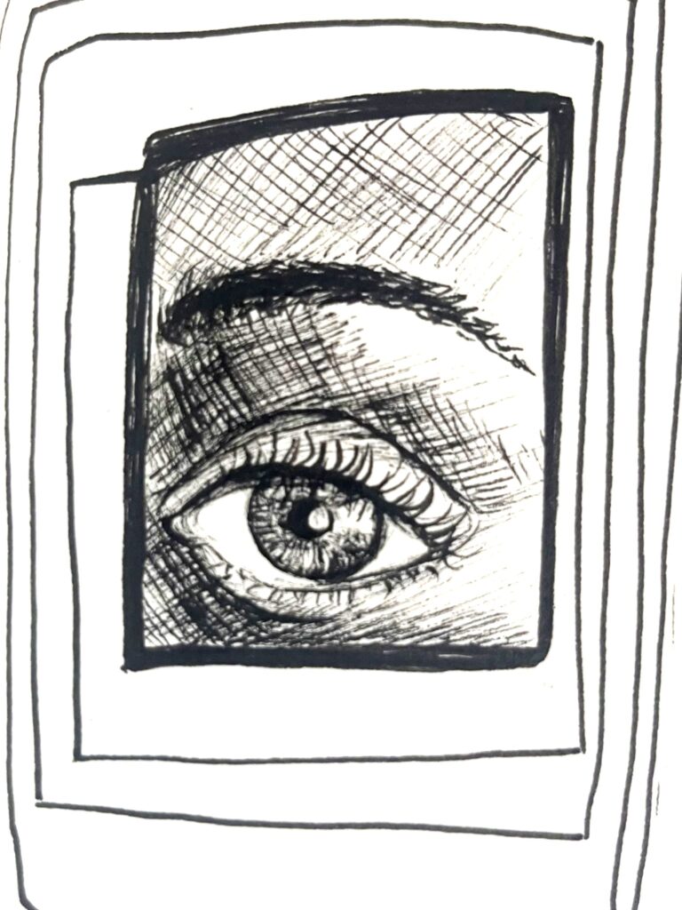 Sketch of an eye analyzing reality